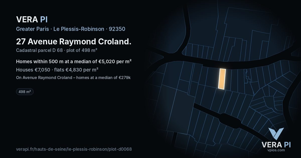 27 Avenue Raymond Croland, Le Plessis-Robinson at night – the plot lit, the parcels around coloured by the prices near them