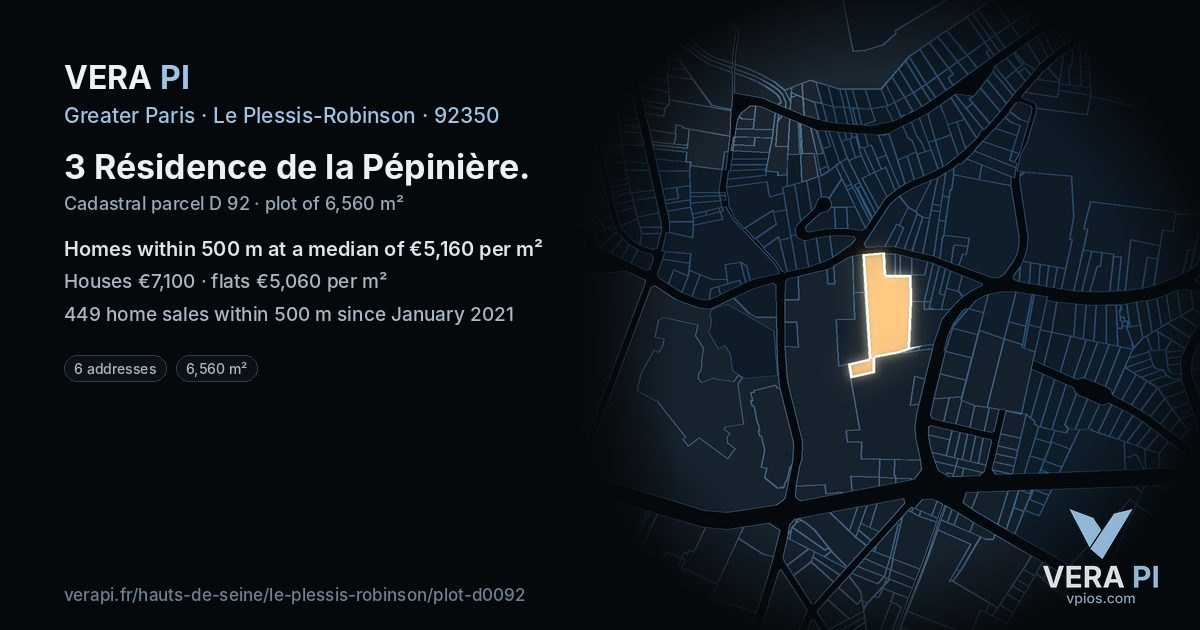 3 Résidence de la Pépinière, Le Plessis-Robinson at night – the plot lit, the parcels around coloured by the prices near them