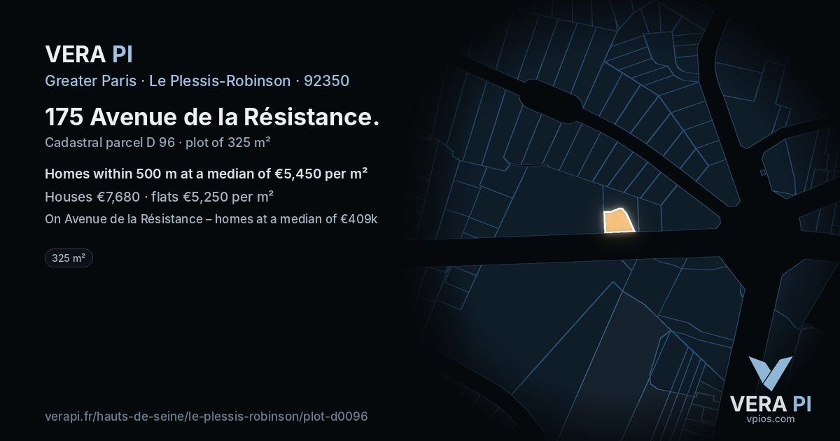 175 Avenue de la Résistance, Le Plessis-Robinson at night – the plot lit, the parcels around coloured by the prices near them