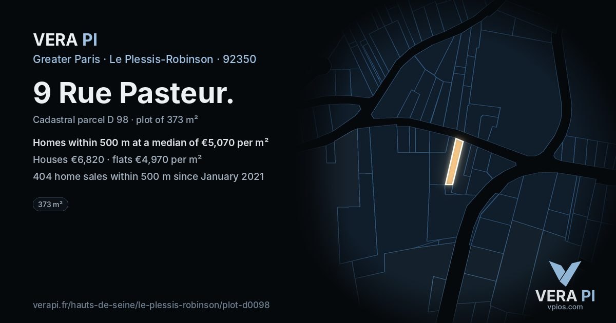 9 Rue Pasteur, Le Plessis-Robinson at night – the plot lit, the parcels around coloured by the prices near them