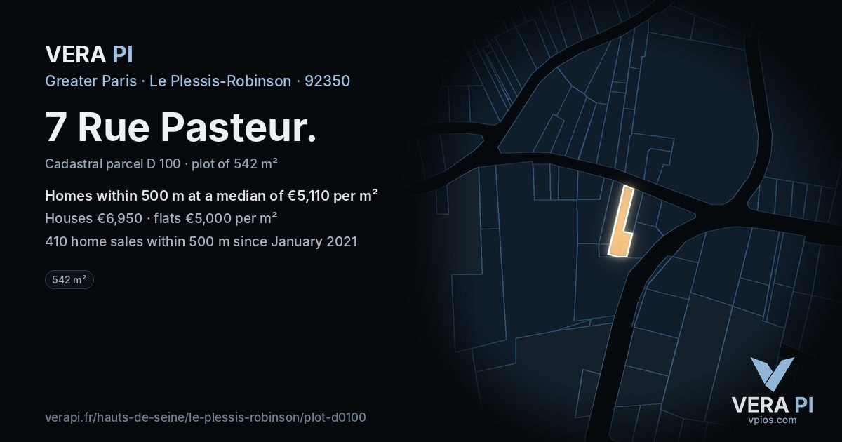 7 Rue Pasteur, Le Plessis-Robinson at night – the plot lit, the parcels around coloured by the prices near them