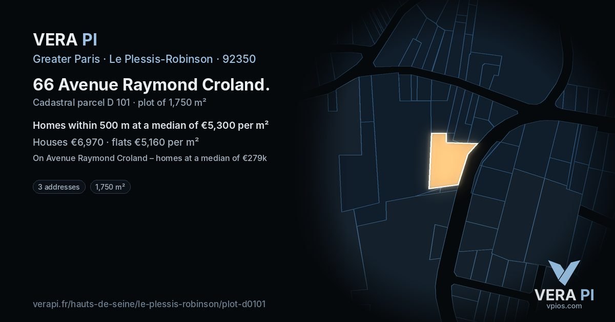 66 Avenue Raymond Croland, Le Plessis-Robinson at night – the plot lit, the parcels around coloured by the prices near them
