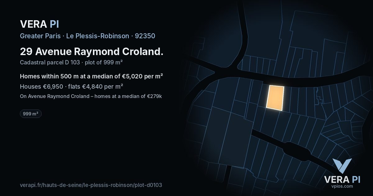 29 Avenue Raymond Croland, Le Plessis-Robinson at night – the plot lit, the parcels around coloured by the prices near them