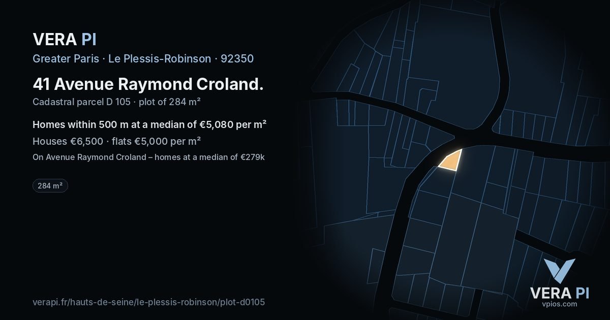 41 Avenue Raymond Croland, Le Plessis-Robinson at night – the plot lit, the parcels around coloured by the prices near them
