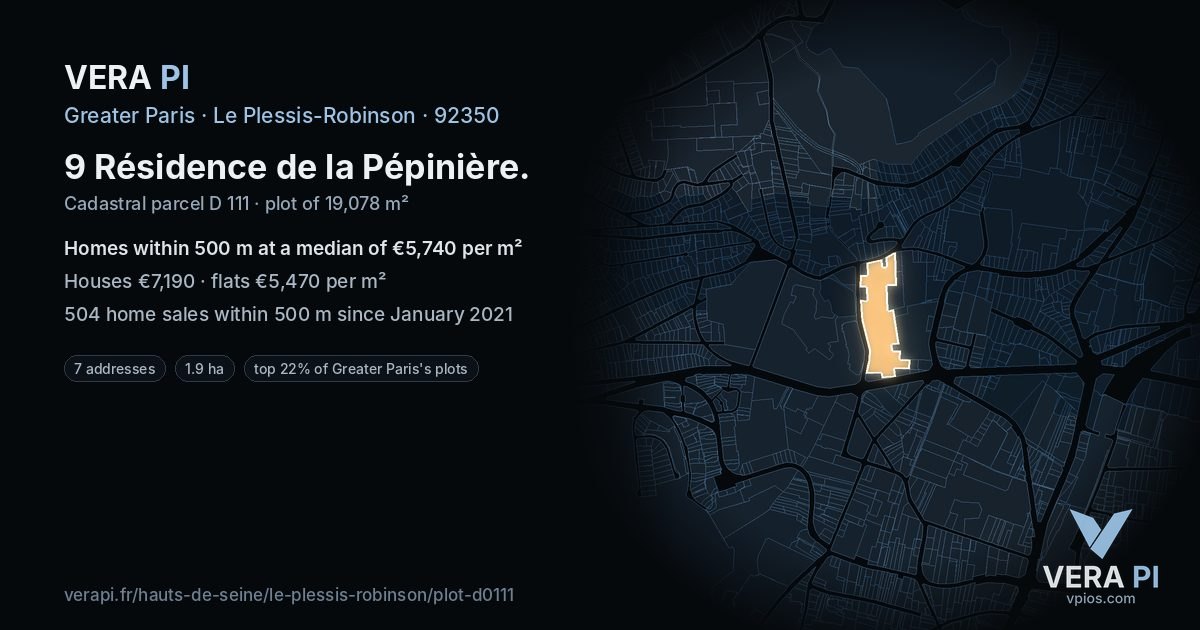 9 Résidence de la Pépinière, Le Plessis-Robinson at night – the plot lit, the parcels around coloured by the prices near them