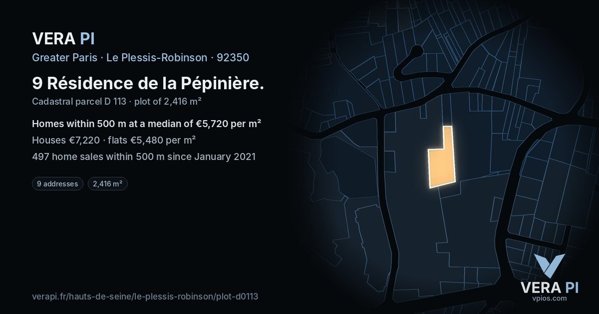 9 Résidence de la Pépinière, Le Plessis-Robinson at night – the plot lit, the parcels around coloured by the prices near them