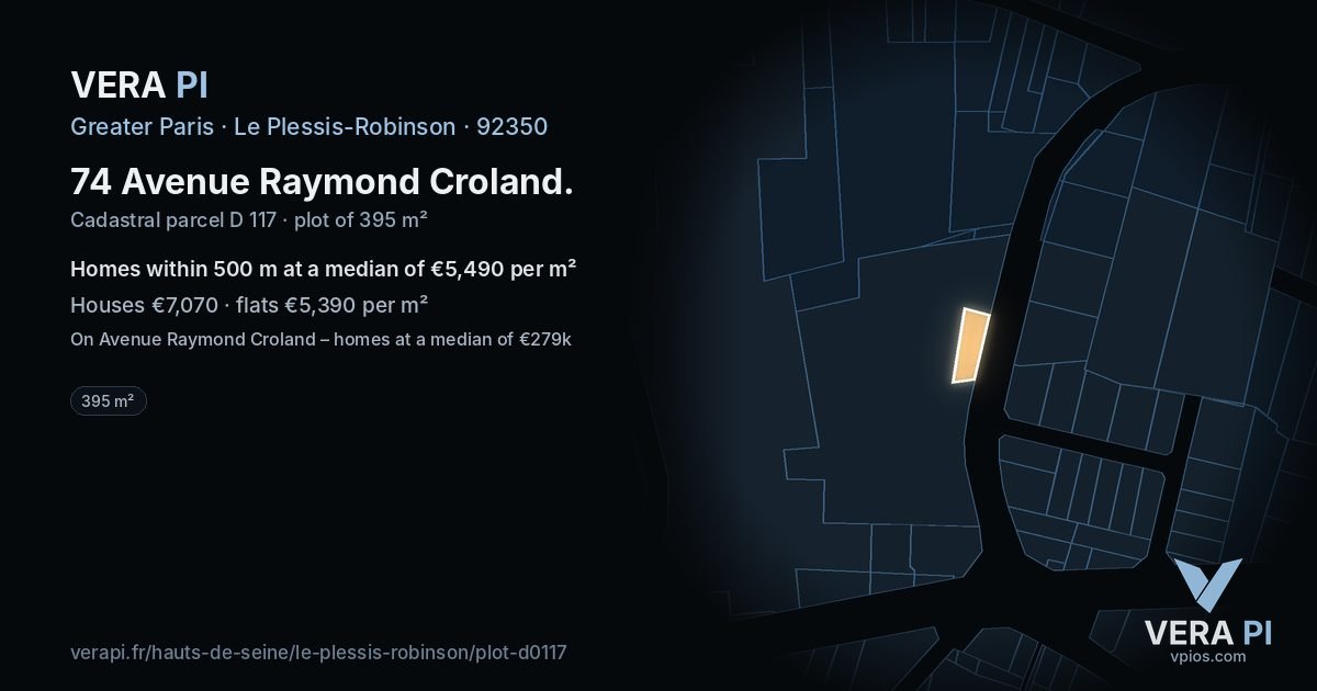 74 Avenue Raymond Croland, Le Plessis-Robinson at night – the plot lit, the parcels around coloured by the prices near them