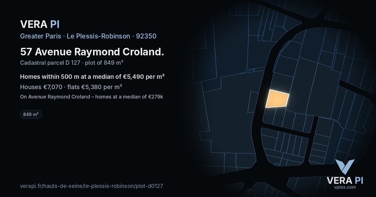 57 Avenue Raymond Croland, Le Plessis-Robinson at night – the plot lit, the parcels around coloured by the prices near them