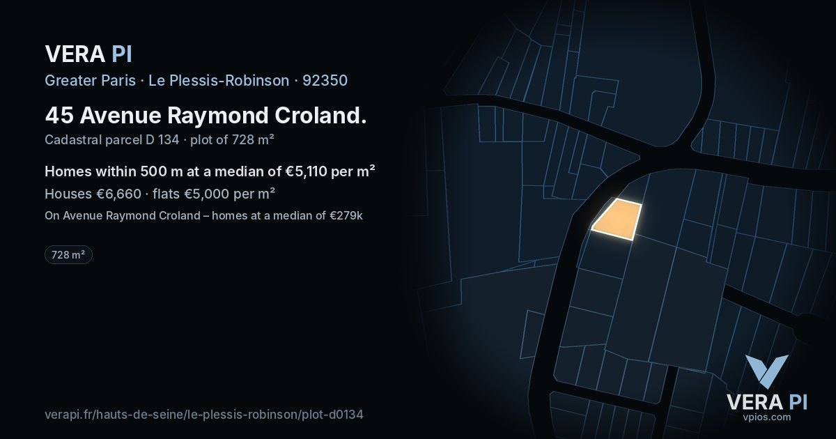 45 Avenue Raymond Croland, Le Plessis-Robinson at night – the plot lit, the parcels around coloured by the prices near them