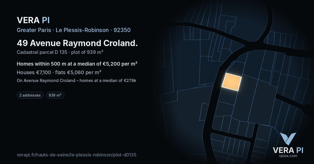 49 Avenue Raymond Croland, Le Plessis-Robinson at night – the plot lit, the parcels around coloured by the prices near them