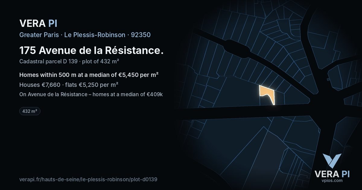 175 Avenue de la Résistance, Le Plessis-Robinson at night – the plot lit, the parcels around coloured by the prices near them