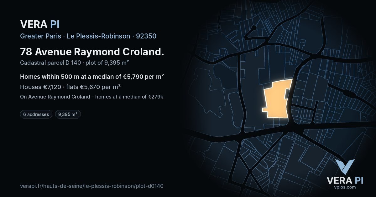 78 Avenue Raymond Croland, Le Plessis-Robinson at night – the plot lit, the parcels around coloured by the prices near them