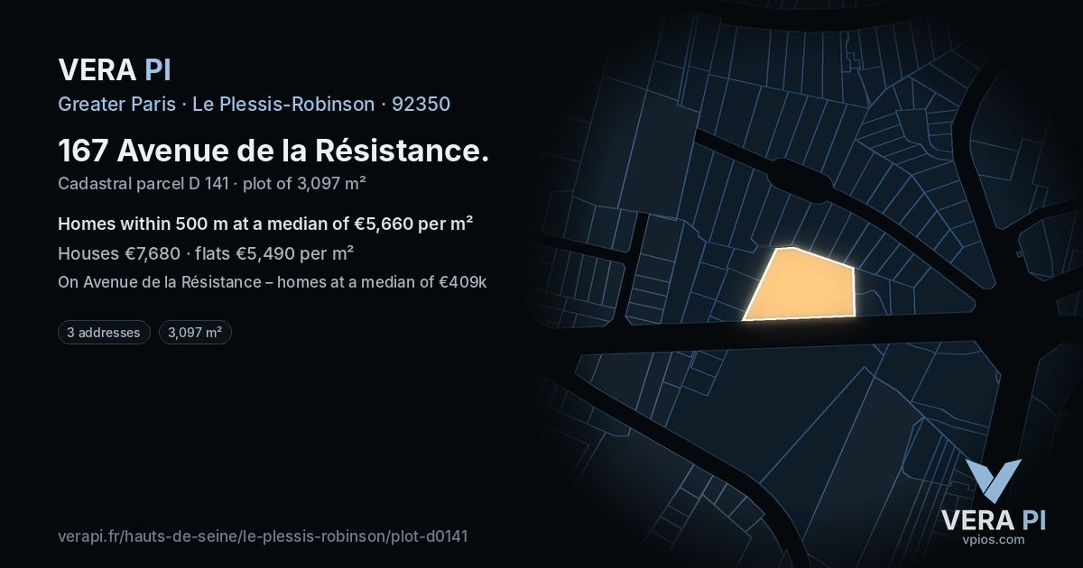 167 Avenue de la Résistance, Le Plessis-Robinson at night – the plot lit, the parcels around coloured by the prices near them