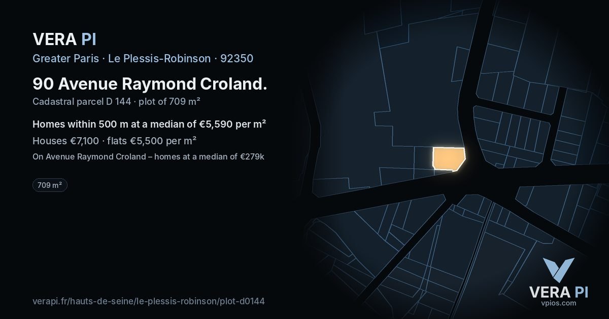 90 Avenue Raymond Croland, Le Plessis-Robinson at night – the plot lit, the parcels around coloured by the prices near them