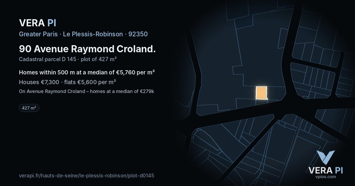 90 Avenue Raymond Croland, Le Plessis-Robinson at night – the plot lit, the parcels around coloured by the prices near them