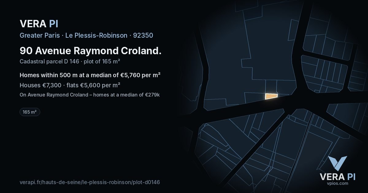 90 Avenue Raymond Croland, Le Plessis-Robinson at night – the plot lit, the parcels around coloured by the prices near them