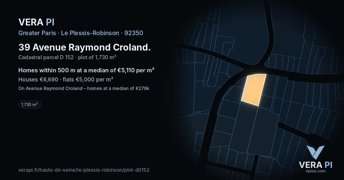 39 Avenue Raymond Croland, Le Plessis-Robinson at night – the plot lit, the parcels around coloured by the prices near them