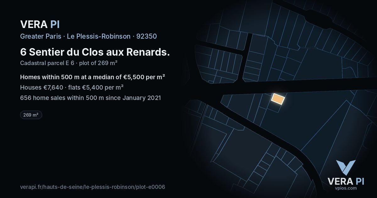6 Sentier du Clos aux Renards, Le Plessis-Robinson at night – the plot lit, the parcels around coloured by the prices near them
