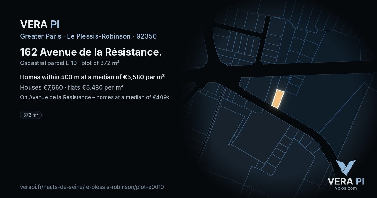 162 Avenue de la Résistance, Le Plessis-Robinson at night – the plot lit, the parcels around coloured by the prices near them