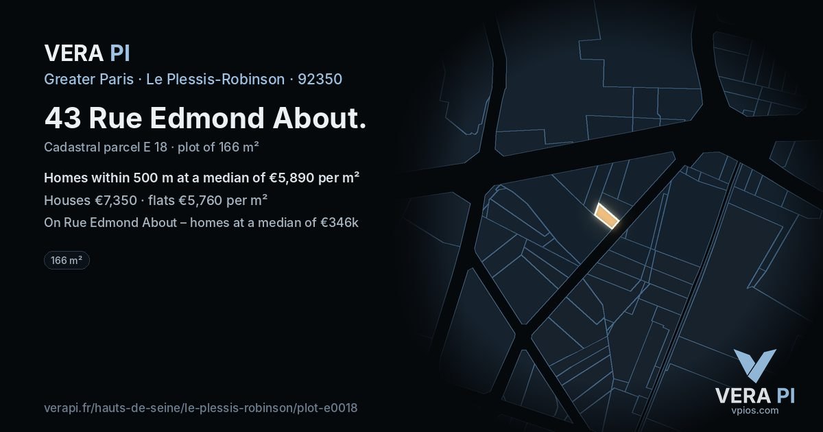 43 Rue Edmond About, Le Plessis-Robinson at night – the plot lit, the parcels around coloured by the prices near them