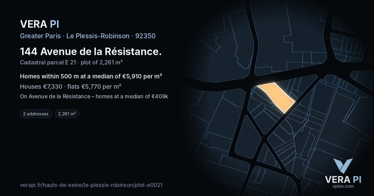 144 Avenue de la Résistance, Le Plessis-Robinson at night – the plot lit, the parcels around coloured by the prices near them