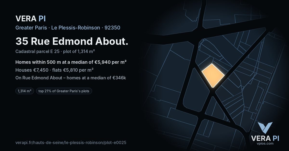 35 Rue Edmond About, Le Plessis-Robinson at night – the plot lit, the parcels around coloured by the prices near them