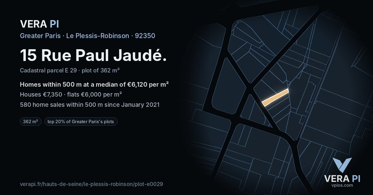 15 Rue Paul Jaudé, Le Plessis-Robinson at night – the plot lit, the parcels around coloured by the prices near them