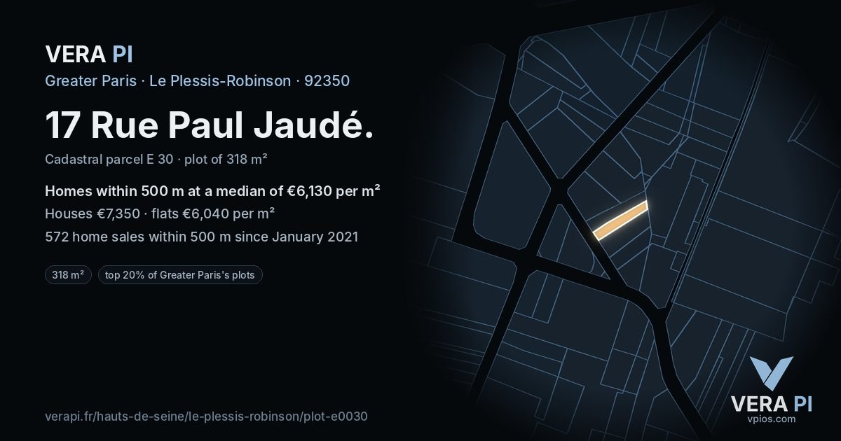 17 Rue Paul Jaudé, Le Plessis-Robinson at night – the plot lit, the parcels around coloured by the prices near them