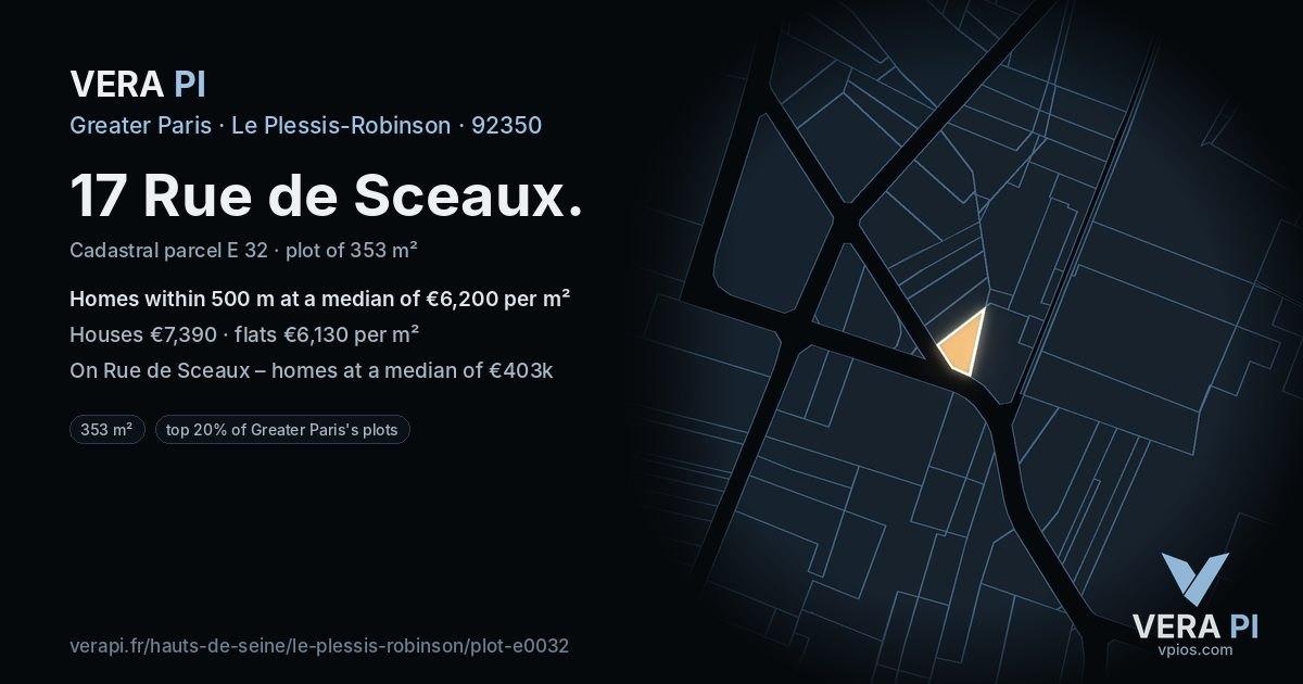 17 Rue de Sceaux, Le Plessis-Robinson at night – the plot lit, the parcels around coloured by the prices near them