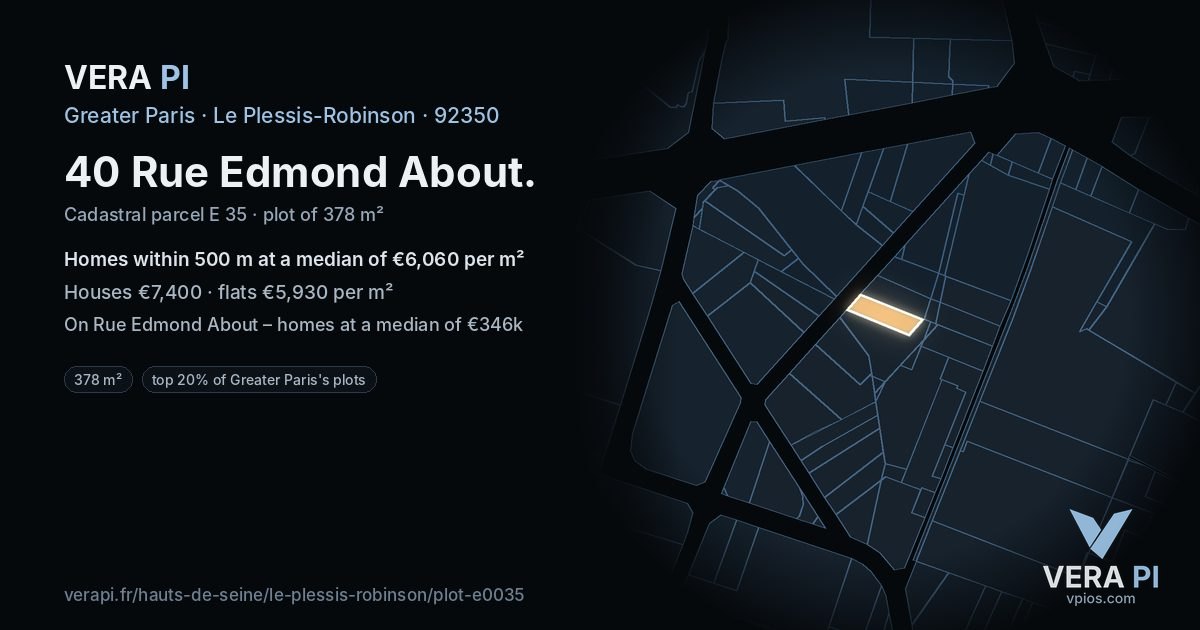 40 Rue Edmond About, Le Plessis-Robinson at night – the plot lit, the parcels around coloured by the prices near them
