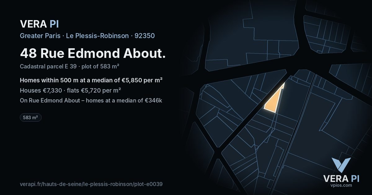 48 Rue Edmond About, Le Plessis-Robinson at night – the plot lit, the parcels around coloured by the prices near them