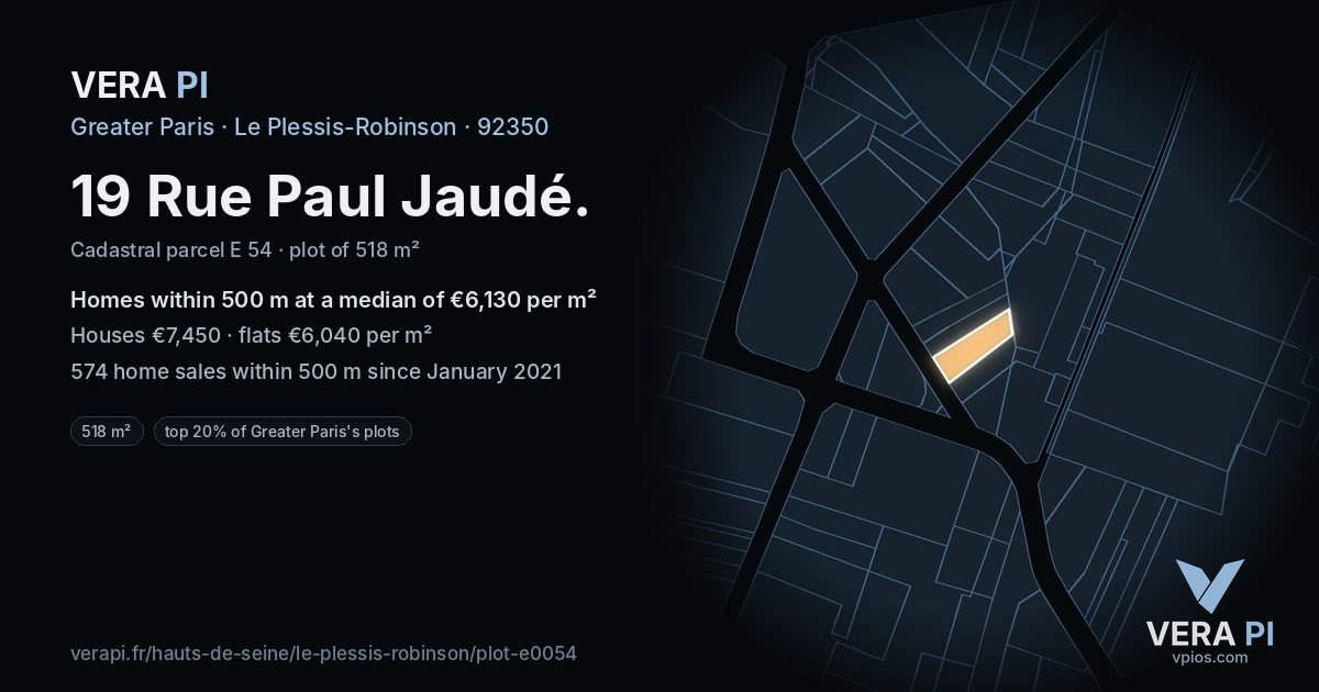 19 Rue Paul Jaudé, Le Plessis-Robinson at night – the plot lit, the parcels around coloured by the prices near them