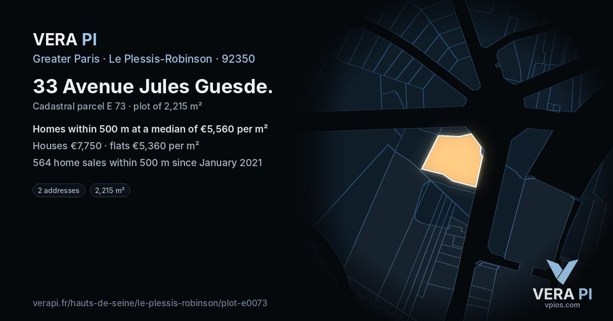 33 Avenue Jules Guesde, Le Plessis-Robinson at night – the plot lit, the parcels around coloured by the prices near them