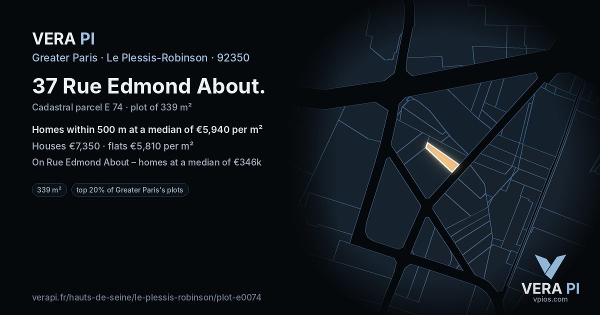 37 Rue Edmond About, Le Plessis-Robinson at night – the plot lit, the parcels around coloured by the prices near them