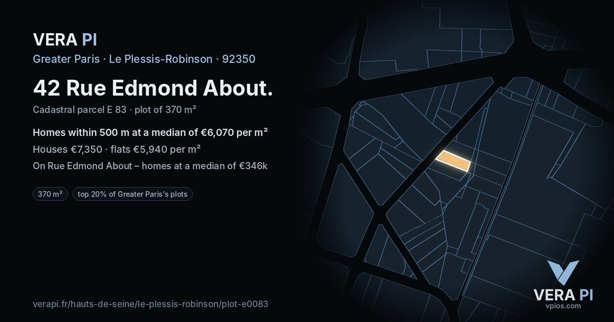 42 Rue Edmond About, Le Plessis-Robinson at night – the plot lit, the parcels around coloured by the prices near them