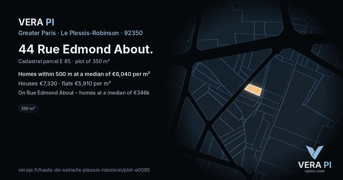 44 Rue Edmond About, Le Plessis-Robinson at night – the plot lit, the parcels around coloured by the prices near them