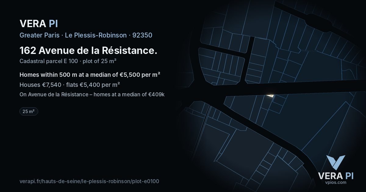 162 Avenue de la Résistance, Le Plessis-Robinson at night – the plot lit, the parcels around coloured by the prices near them