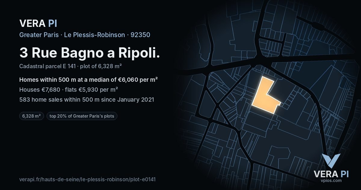 3 Rue Bagno a Ripoli, Le Plessis-Robinson at night – the plot lit, the parcels around coloured by the prices near them