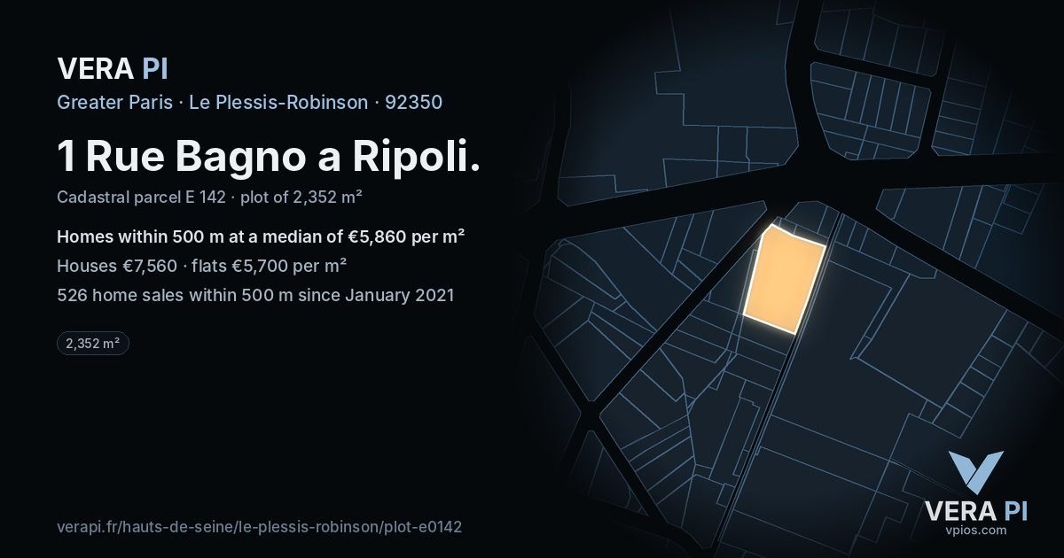 1 Rue Bagno a Ripoli, Le Plessis-Robinson at night – the plot lit, the parcels around coloured by the prices near them
