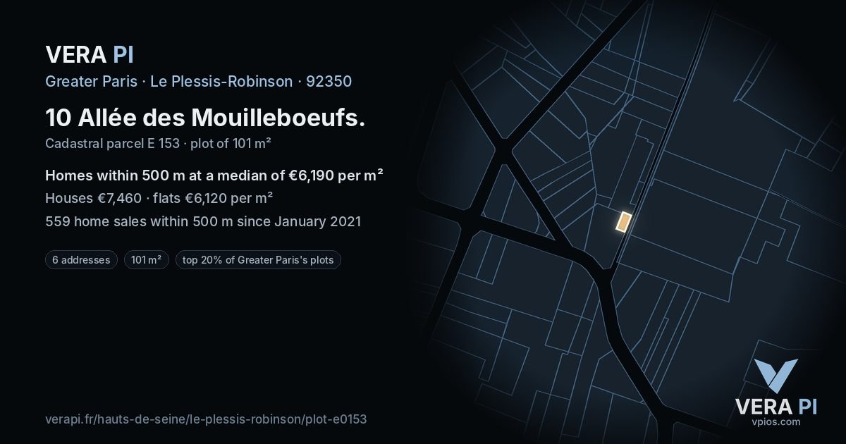 10 Allée des Mouilleboeufs, Le Plessis-Robinson at night – the plot lit, the parcels around coloured by the prices near them