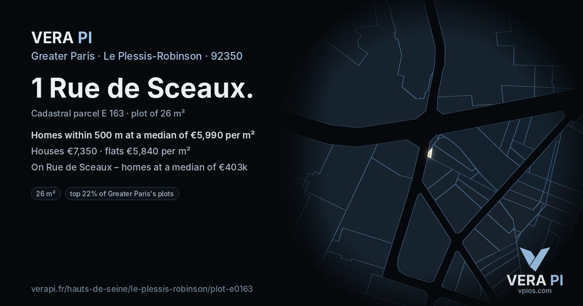 1 Rue de Sceaux, Le Plessis-Robinson at night – the plot lit, the parcels around coloured by the prices near them