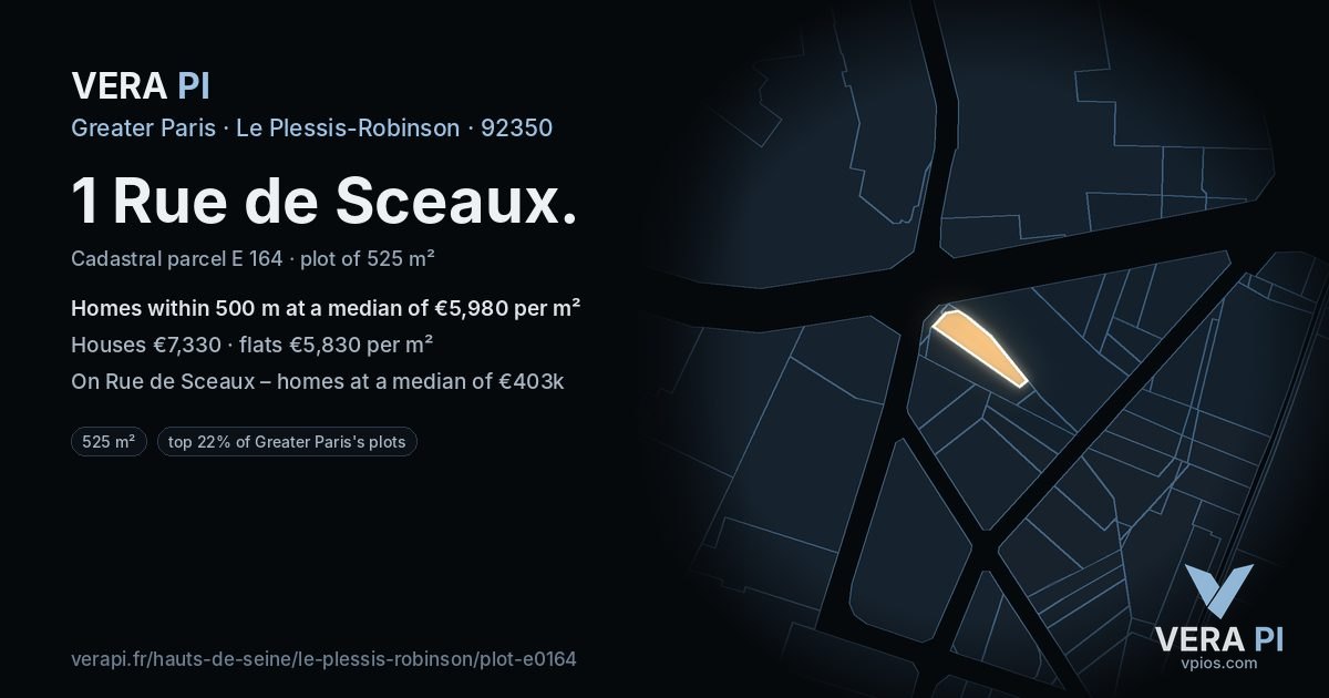 1 Rue de Sceaux, Le Plessis-Robinson at night – the plot lit, the parcels around coloured by the prices near them