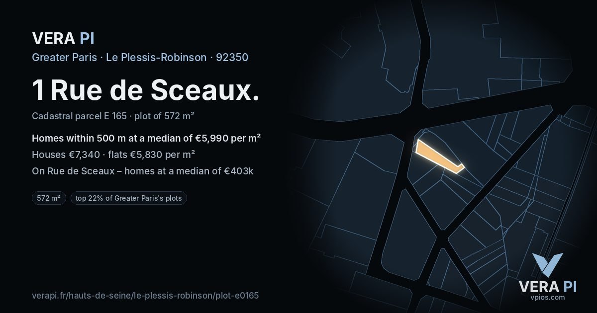 1 Rue de Sceaux, Le Plessis-Robinson at night – the plot lit, the parcels around coloured by the prices near them