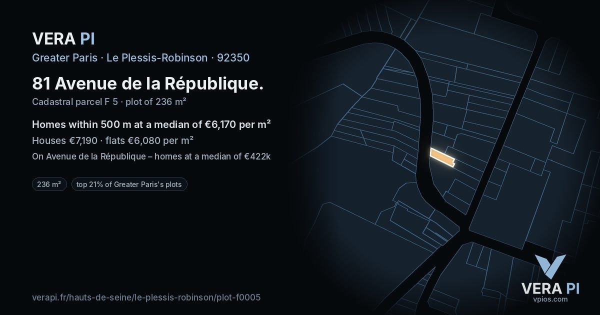 81 Avenue de la République, Le Plessis-Robinson at night – the plot lit, the parcels around coloured by the prices near them