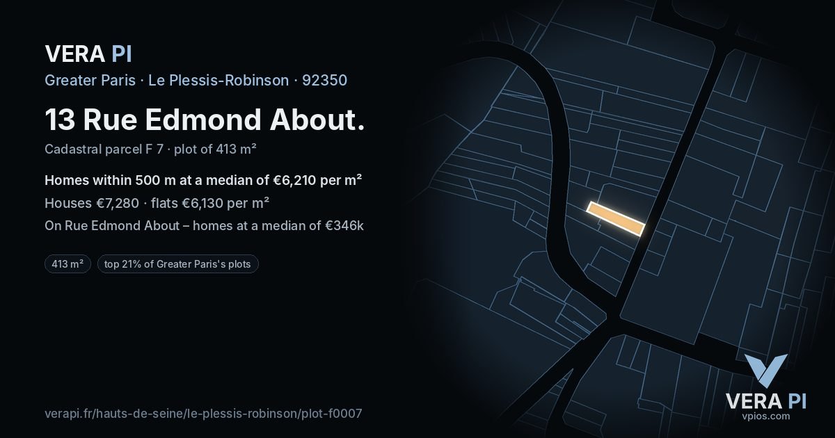 13 Rue Edmond About, Le Plessis-Robinson at night – the plot lit, the parcels around coloured by the prices near them
