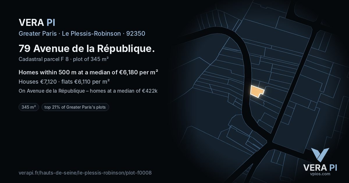 79 Avenue de la République, Le Plessis-Robinson at night – the plot lit, the parcels around coloured by the prices near them