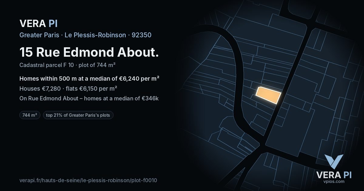 15 Rue Edmond About, Le Plessis-Robinson at night – the plot lit, the parcels around coloured by the prices near them