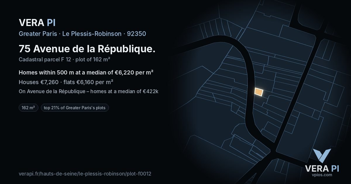 75 Avenue de la République, Le Plessis-Robinson at night – the plot lit, the parcels around coloured by the prices near them