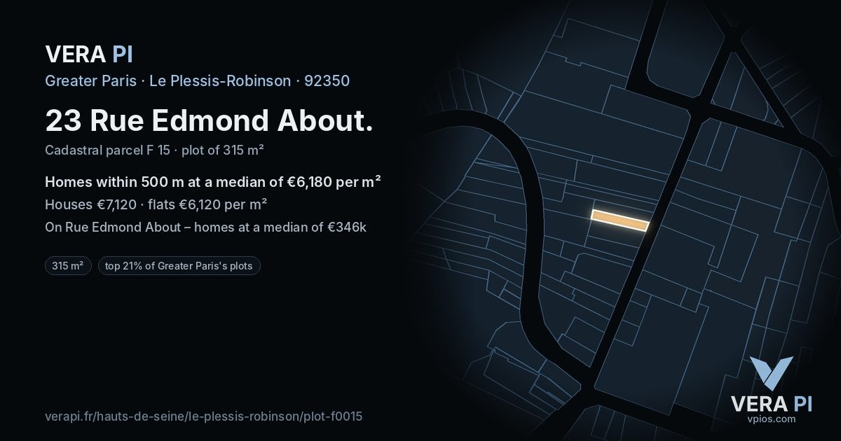 23 Rue Edmond About, Le Plessis-Robinson at night – the plot lit, the parcels around coloured by the prices near them