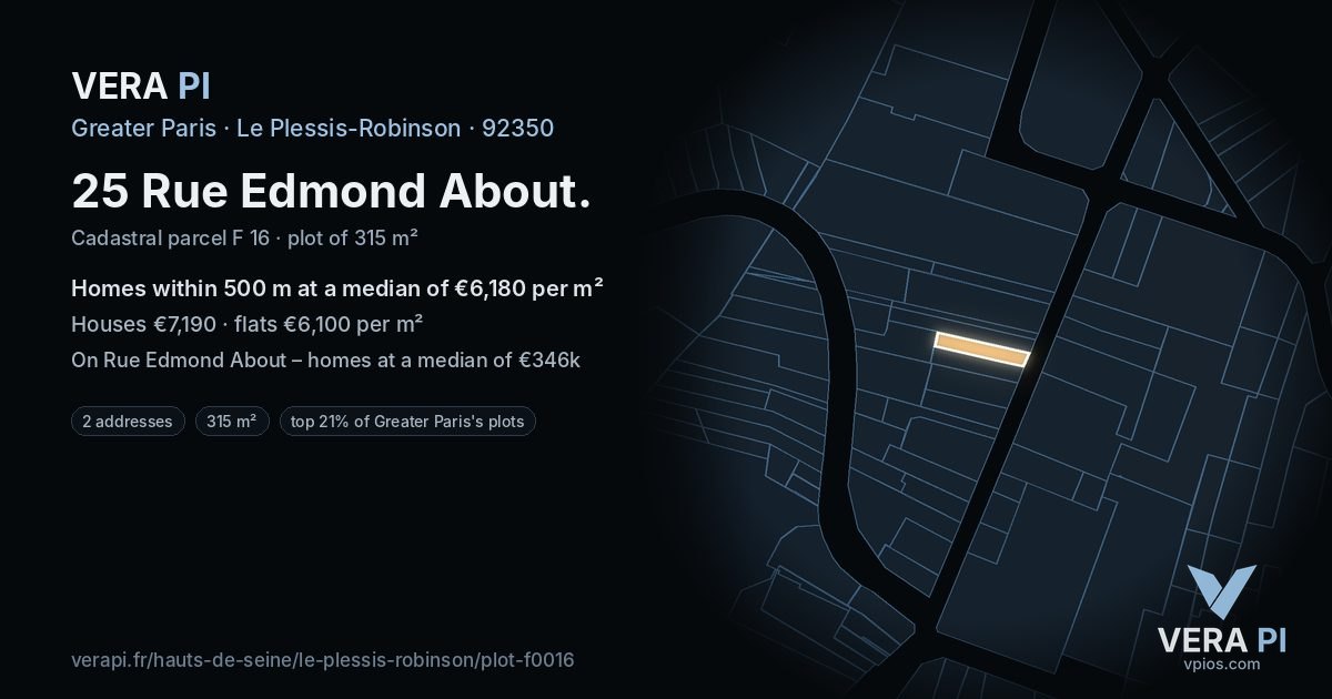 25 Rue Edmond About, Le Plessis-Robinson at night – the plot lit, the parcels around coloured by the prices near them
